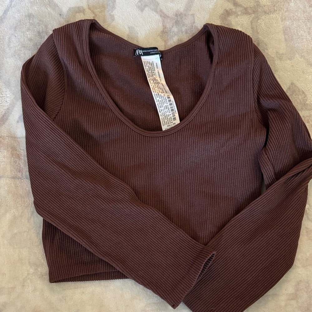 Zara Chocolate Ribbed Bodysuit